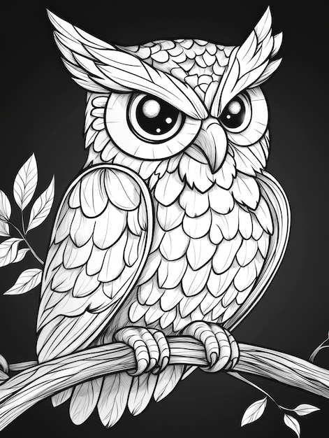 Cartoon style owl black lines suitable for children coloring