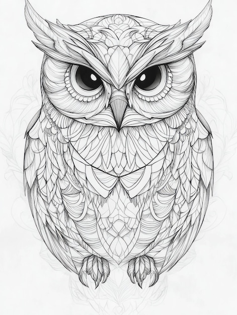 Cartoon style owl black lines suitable for children coloring