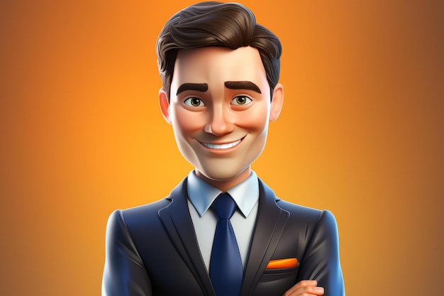 Cartoon style portrait of a happy businessman with a beautiful face