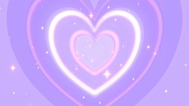 Cartoon style purple hearts with glowing sparkles