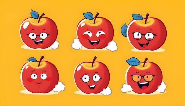 Photo cartoon style red apples expressive faces emoji emoticon clip art 1