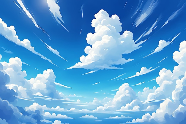 Cartoon Style Sky Background With Fluffy White Clouds