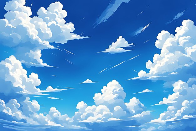 Cartoon Style Sky Background With Fluffy White Clouds