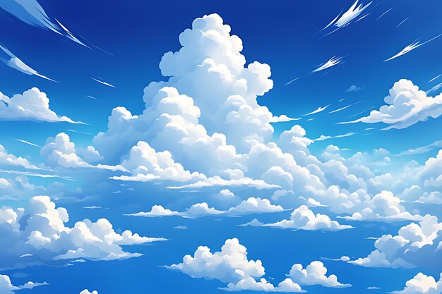 Cartoon Style Sky Background With Fluffy White Clouds