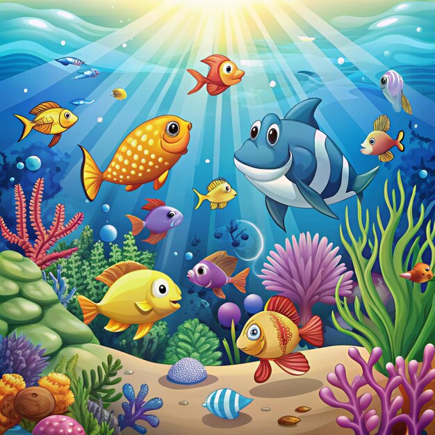 Photo cartoon style underwater sea life for fun visuals