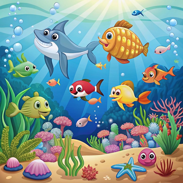 Photo cartoon style underwater sea life for fun visuals