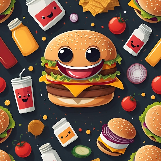 cartoon style vector of a burger with eyes