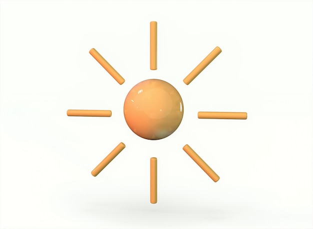 Photo cartoon sun icon on white background 3d rendering