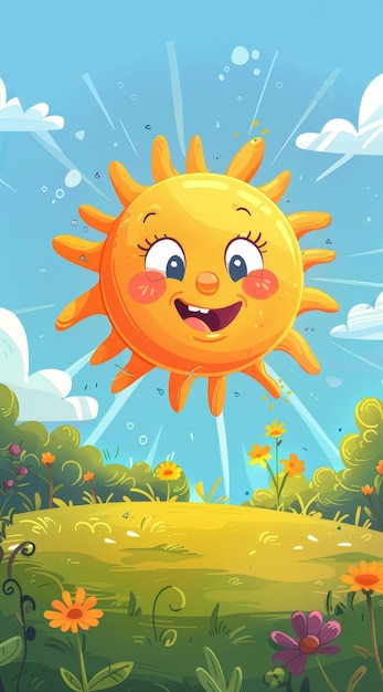 a cartoon sun with a smile on its face