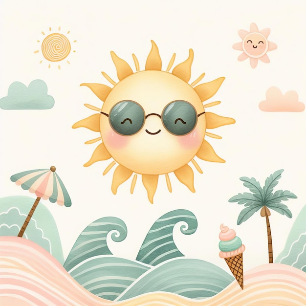 a cartoon of a sun with sunglasses and a sun on it