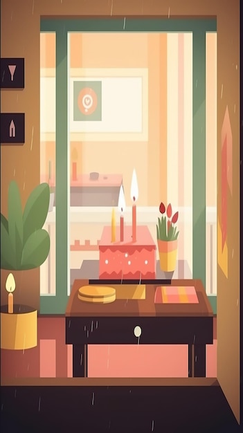 A cartoon of a table with candles