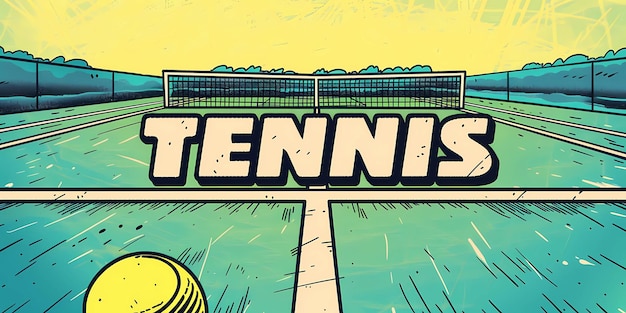 Photo a cartoon of a tennis court with the words tennis on it