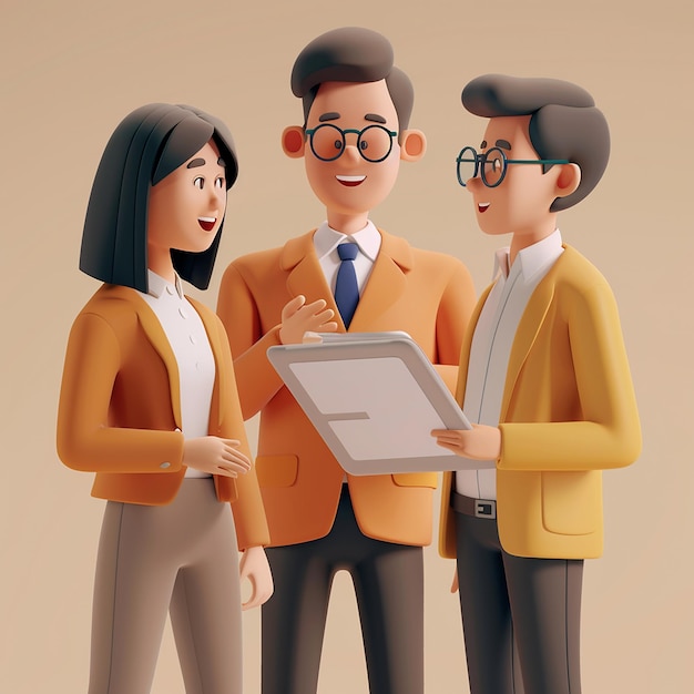 a cartoon of three people with a document that says  the word  on it