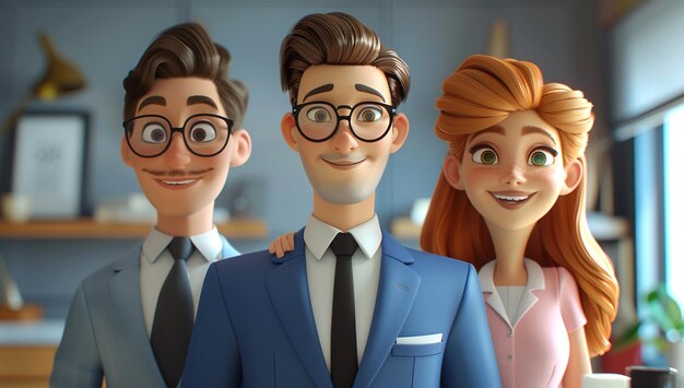 Photo a cartoon of three people with glasses and a face that says quot the one is a real man quot