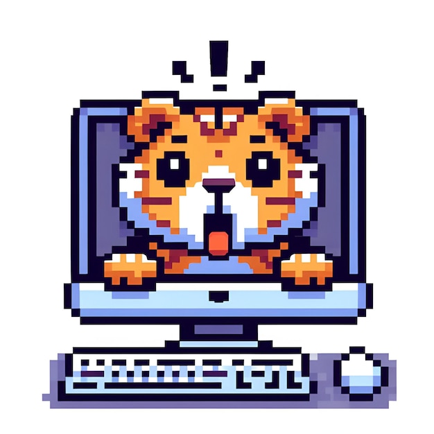 a cartoon of a tiger on a computer monitor with an exclamation point