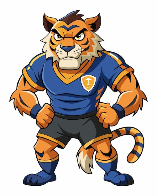 A cartoon tiger is ready to play football