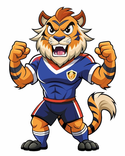 A cartoon tiger is ready to play football