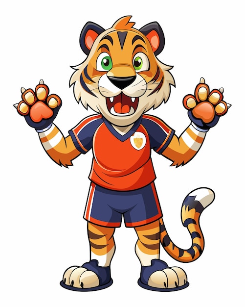 A cartoon tiger is ready to play football