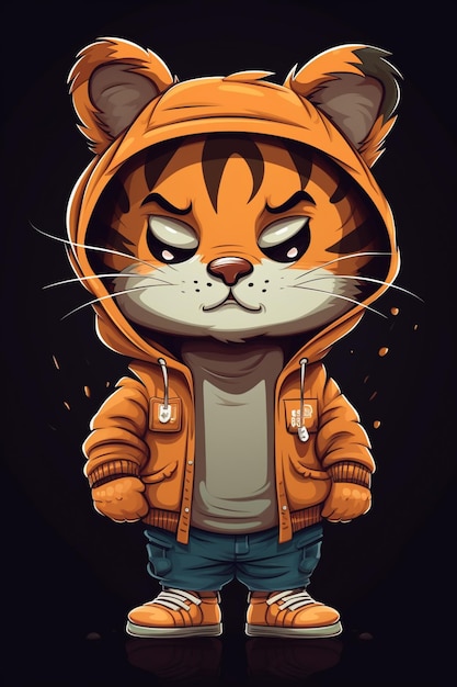 A cartoon tiger wearing a jacket that says tiger on it