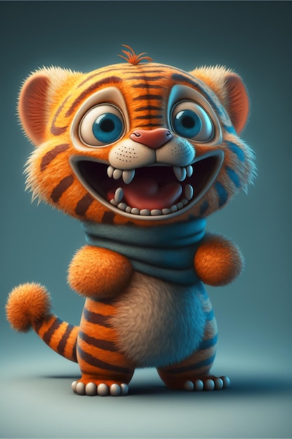 A cartoon tiger with a blue scarf and a blue scarf