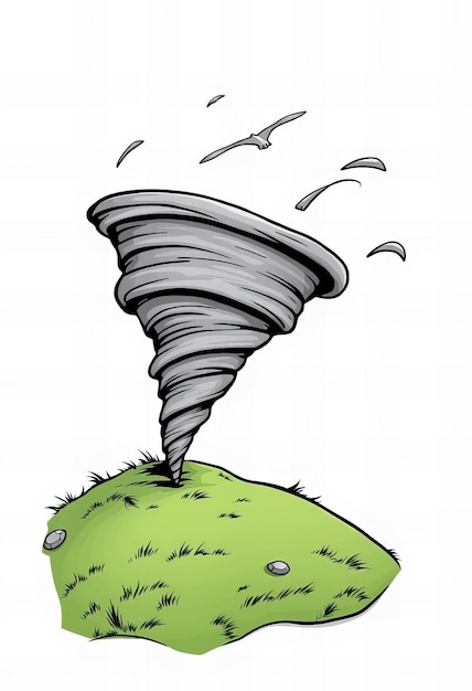 Photo a cartoon of a tornado is coming out of a hill