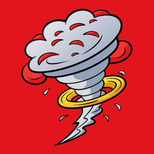 Photo cartoon tornado with red background illustration