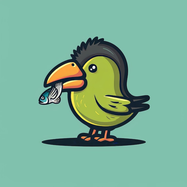 Cartoon toucan with a fish in its beak Vector illustration