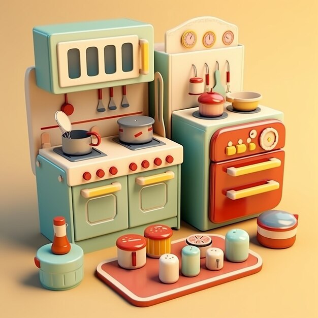 Cartoon Toy Kitchen Sets 3d