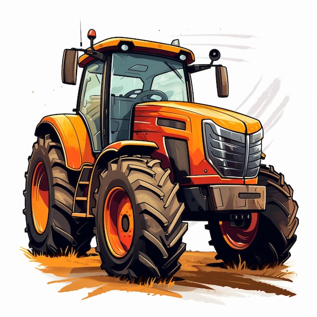 Cartoon tractor with big tires on a white background generative ai