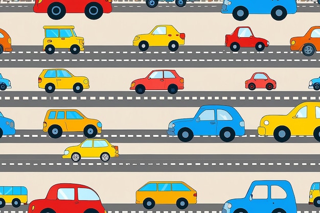 Cartoon Transportation Background for Kids Vector Seamless Pattern with Doodle Toy Cars