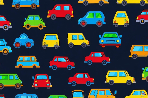 Photo cartoon transportation background for kids vector seamless pattern with doodle toy cars