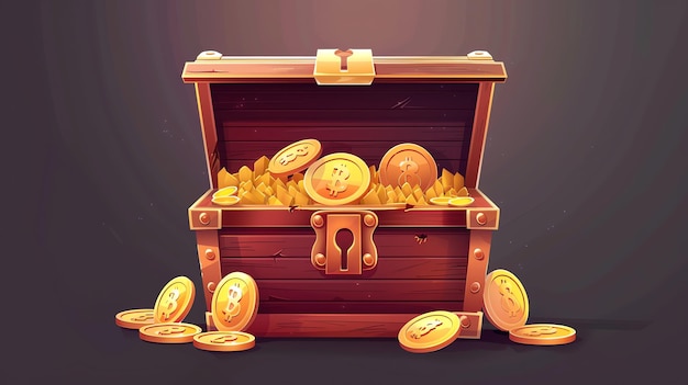 Photo a cartoon treasure chest overflowing with gold coins