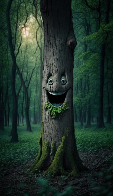 A cartoon tree with a face on it