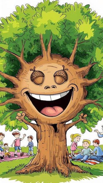 Photo a cartoon tree with a happy face