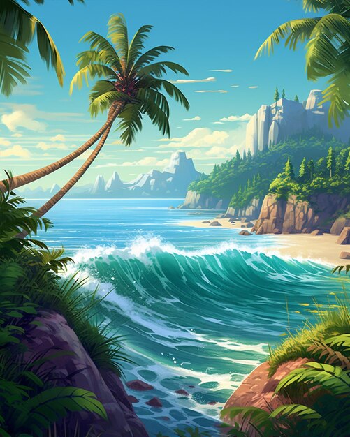 Photo cartoon of a tropical landscape