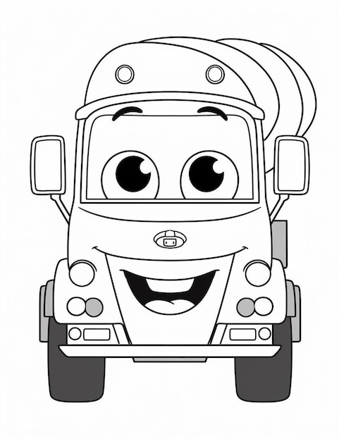 A cartoon truck with a smiling face and big eyes generative ai