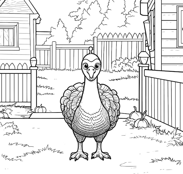 a cartoon of a turkey with a black and white background