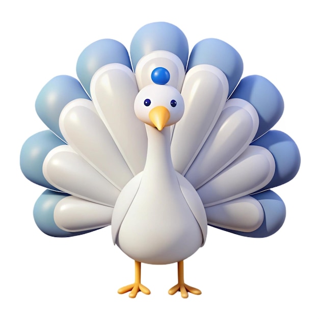 a cartoon of a turkey with blue eyes and a blue button on the front