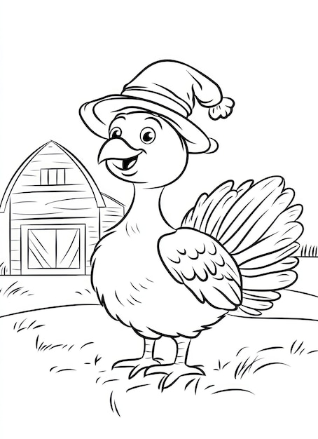 Photo a cartoon of a turkey with a hat on it