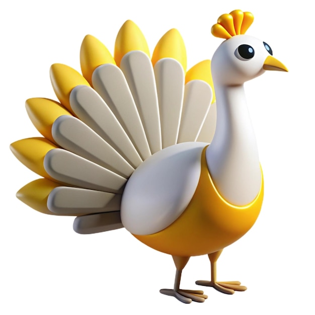 a cartoon of a turkey with a yellow beak and white and gray feathers