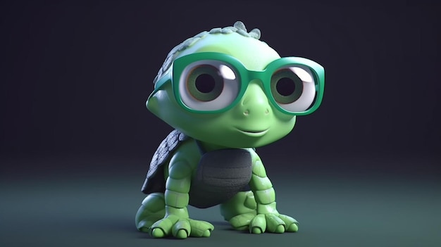 A cartoon turtle with glasses that say'turtle'on it