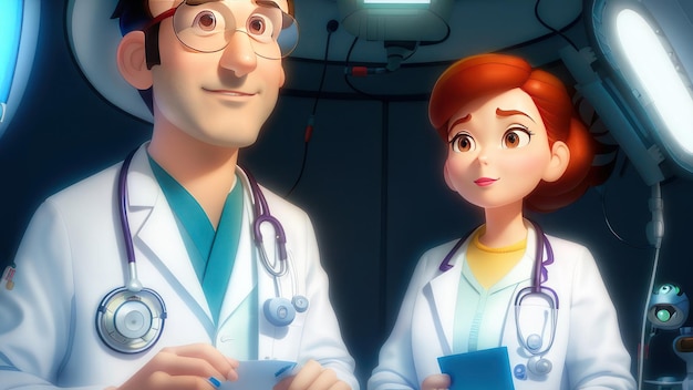 A cartoon of two doctors in white coats