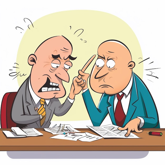 A cartoon of two men having a conversation with one of them saying'i'm a boss '