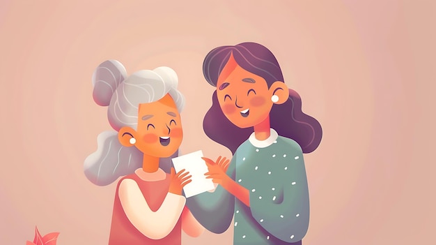 a cartoon of two women with a white paper in their hands