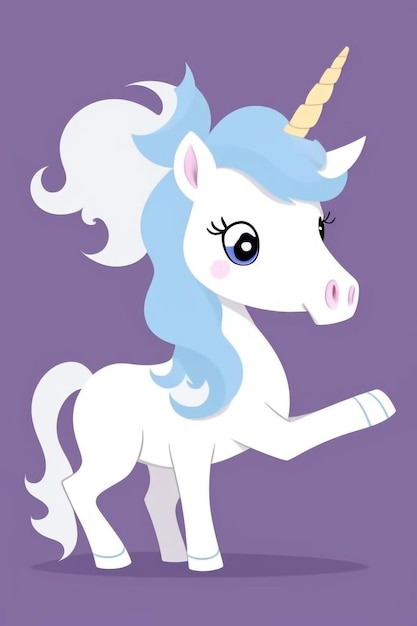 a cartoon of a unicorn with a blue mane and tail