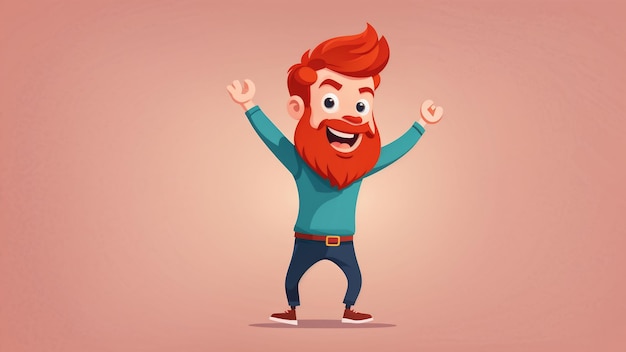 Photo cartoon vector illustration of happy hipster man with beard and mustache