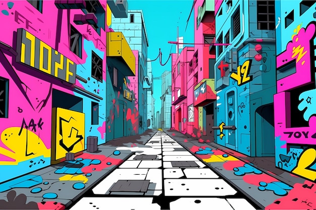 cartoon vector style retrofuturism vibrant city urban background 90s y2k style