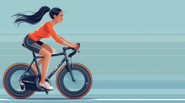 Photo cartoon vector woman cycling on a stationary bike