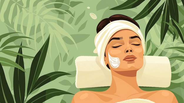 Photo cartoon vector woman receiving a relaxing facial treatment at a spa