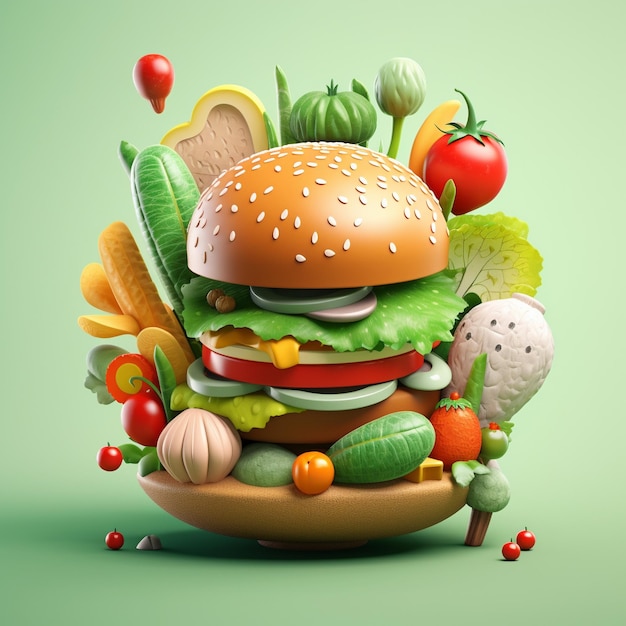 Cartoon vegan food 3D